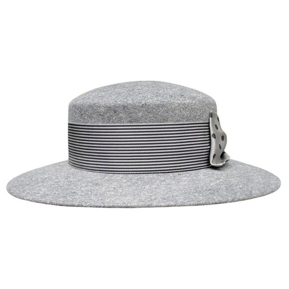 Vintage NOS Banash Boston Light Gray Wool Felt Fedora Hat Polka Dot  Bow US 7.5 main image 7